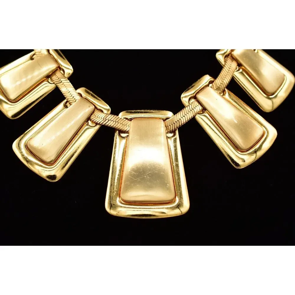 Brighton Collar Necklace Chunky Gold Bib Shiny Brushed Matte Heavy Signed BinBL